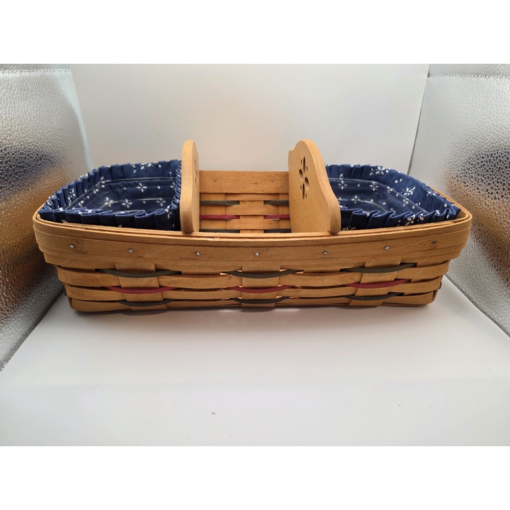 Longaberger Cracker Basket 1995 2 Fabric Lined Plastic Inserts And 2 Dividers